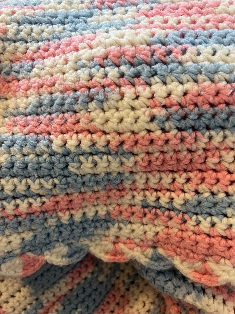 Handmade Pastel Crochet Throw Blanket - Pink, Blue & Cream